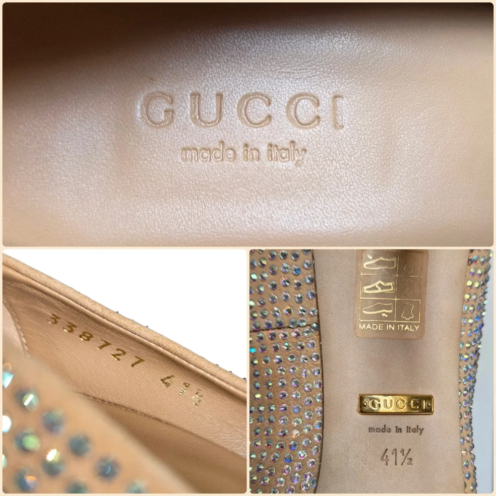 Gucci Aurora Swarovski Crystal Suede Pumps 338727 Champagne EU 41.5 Box - Picture 15 of 16